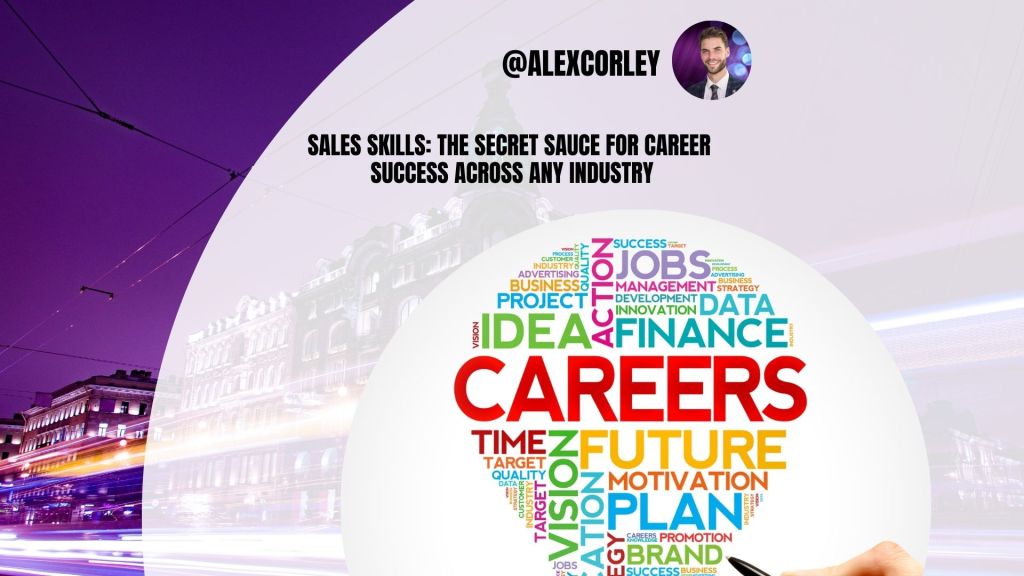 Visual representation of transferable sales skills connecting key terms like resilience, career growth, problem-solving, and time management